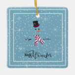 Ornamento De Cerâmica Magic and Wonder Christmas Snowman Blue ID440<br><div class="desc">Bonita design de ornamento cerâmico de Natal minimalista, apresentando um estilizado boneco de neve emoldurado em branco sobre um cadete azul espalhado com flocos de neve e estrelas. A tipografia de tendências de 'Magic and Wonder' completa a design. Adicione seu nome para personalizar, se preferido. Procure ID440 para ver outros...</div>