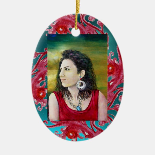 Ornamento De Cerâmica MAGIC BERRIES FOTO TEMPLATE Red Ruby (Frente)