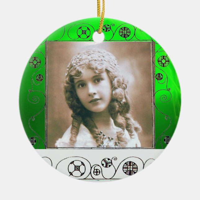 Ornamento De Cerâmica MAGIC SWIRLS PHOTO TEMPLATE, Green Emerald (Frente)