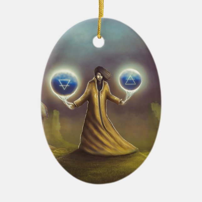 Ornamento De Cerâmica mágica da fantasia do feiticeiro (Frente)