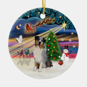 Ornamento De Cerâmica Mágica de Natal - Aussie Shepherd (Merle)