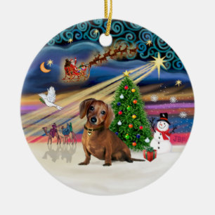 Ornamento De Cerâmica Mágica de Natal - Dachshund (castanho 2)