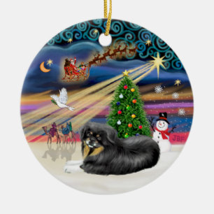 Ornamento De Cerâmica Mágica de Natal - TibetanSpaniel (preto-tan)