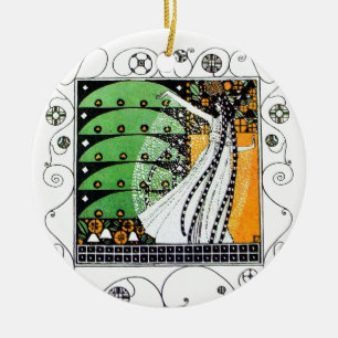 Ornamento De Cerâmica MÁGICA do amarelo do verde do PRIMAVERA