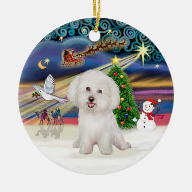 Ornamento De Cerâmica Mágica do Natal - Bichon Frise #7 (Frente)