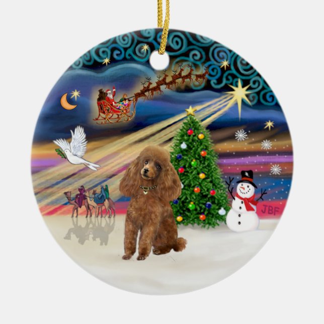Ornamento De Cerâmica Mágica do Natal - Poodle (damasco de Brinquedo) (Frente)