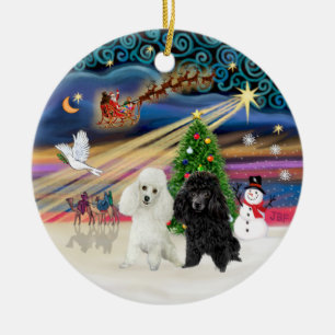 Ornamento De Cerâmica Mágica do Natal - Poodles (DOIS brinquedos-BW)