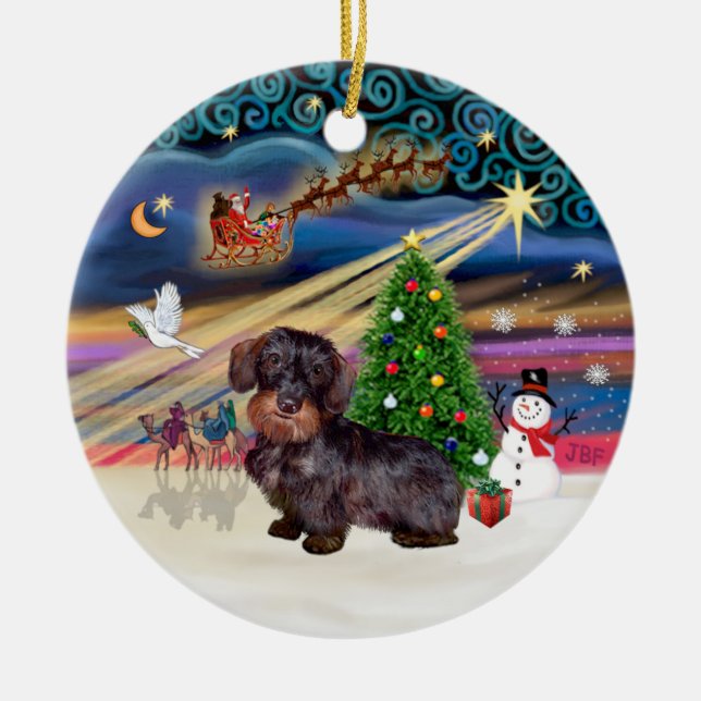 Ornamento De Cerâmica Mágica do Natal - Wire Haired Dachshund (Frente)
