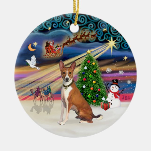 Ornamento De Cerâmica Mágica do Xmas - Basenji (Frente)