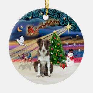 Ornamento De Cerâmica Mágica do Xmas - Borda Collie (branco-castanho)