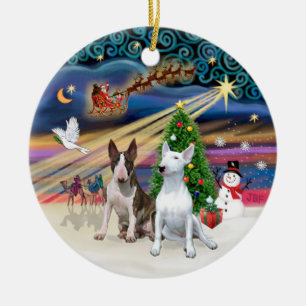 Ornamento De Cerâmica Mágica do Xmas - Bull Terriers (dois)