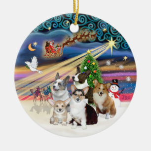 Ornamento De Cerâmica Mágica do Xmas - Cinco Corgis Galeses