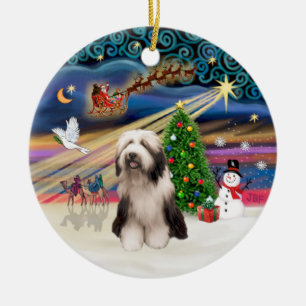 Ornamento De Cerâmica Mágica do Xmas - Collie com barba (P)
