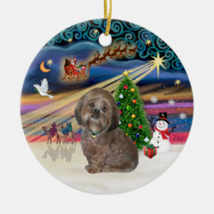 Ornamento De Cerâmica Mágica do Xmas - Lhasa Apso (castanho)