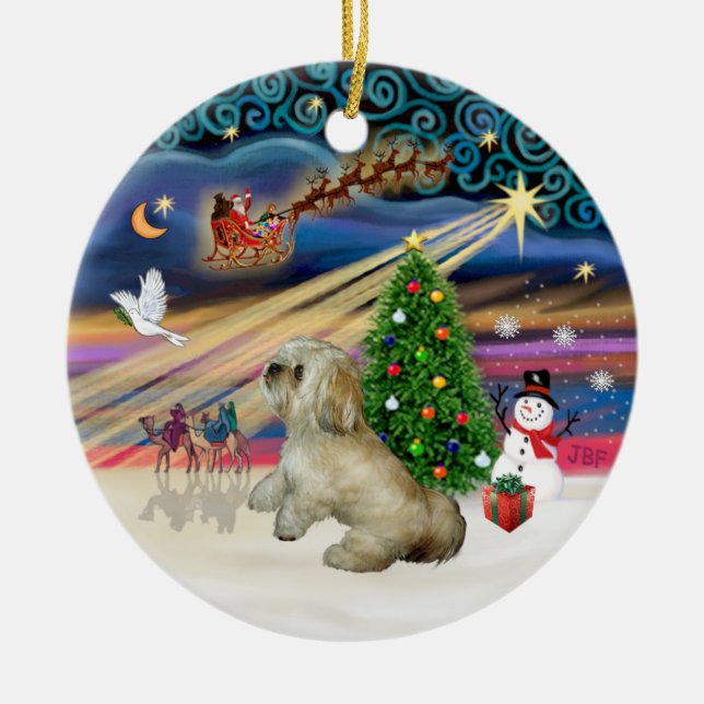 Ornamento De Cerâmica Mágica do Xmas - Lhasa Apso (R) (Frente)