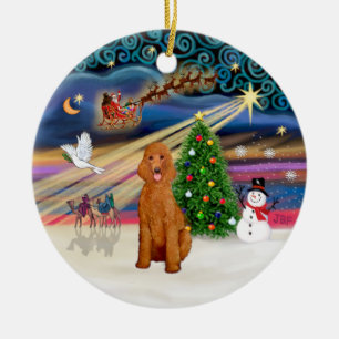 Ornamento De Cerâmica Mágica do Xmas - Poodle (damasco padrão)