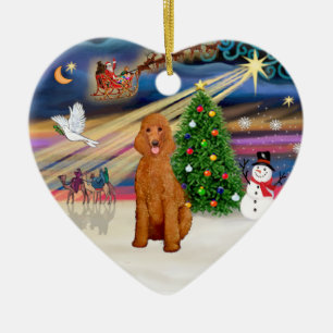 Ornamento De Cerâmica Mágica do Xmas - Poodle (damasco padrão)
