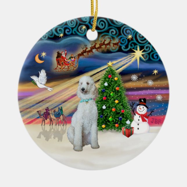 Ornamento De Cerâmica Mágica do Xmas - Poodle Padrão (creme/branco) (Frente)