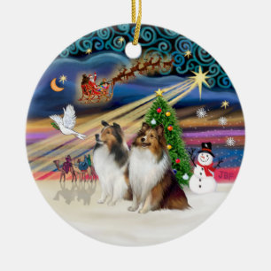 Ornamento De Cerâmica Mágica do Xmas - Prateleiras (DUAS brancas-fáceis)
