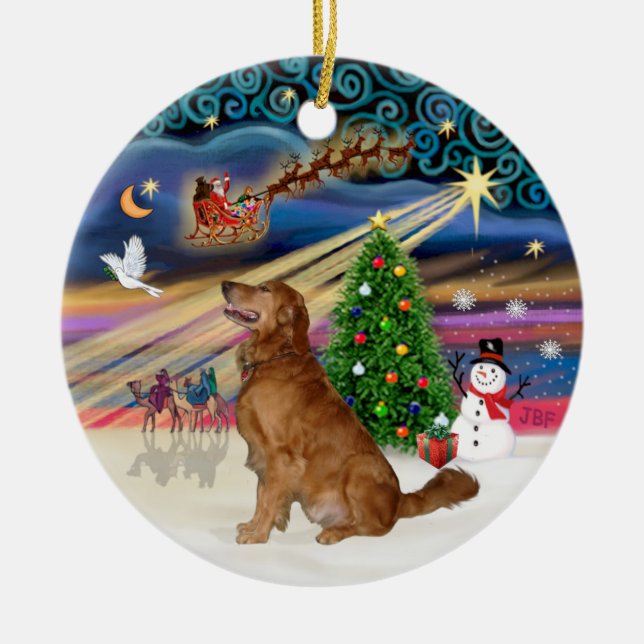 Ornamento De Cerâmica Mágica do Xmas - Retriever de Ouros (Prof. B) (Frente)
