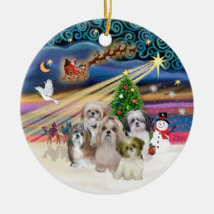 Ornamento De Cerâmica Mágica do Xmas - Shih Tzus (CINCO)