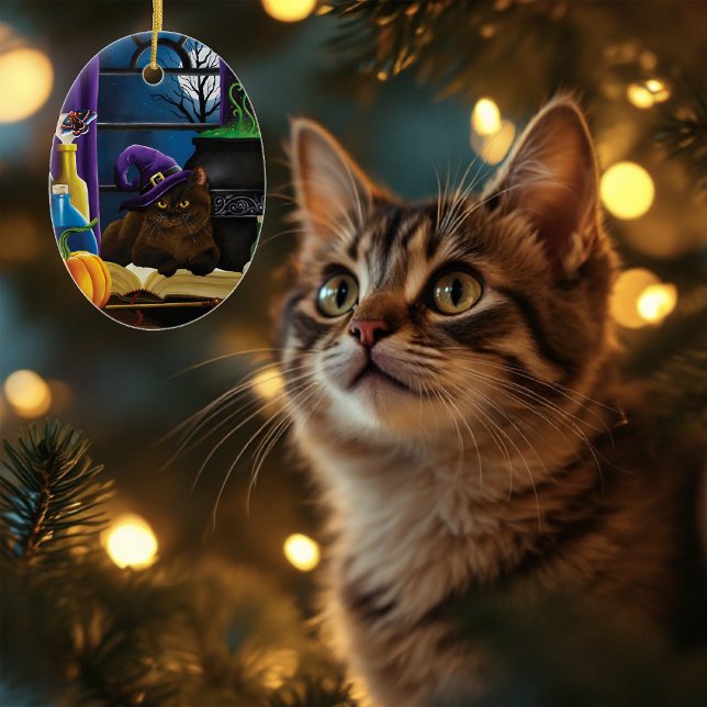 Ornamento De Cerâmica Mágica Roxo de Bruxas do Halloween (Criador carregado)