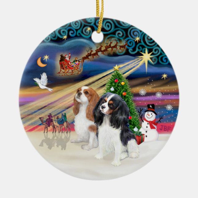 Ornamento De Cerâmica Mágica Xmas - Cavaliers (dois-Blen-Tri) (Frente)