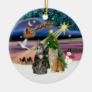 Ornamento De Cerâmica Mágica Xmas - Dois Gatos Tabby (# 2)