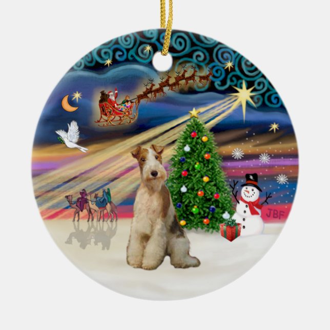 Ornamento De Cerâmica Mágica Xmas - Fox Terrier (Fio 3) (Frente)