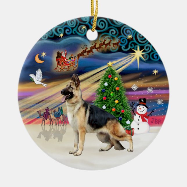 Ornamento De Cerâmica Mágica Xmas - German shepherd 13 (Frente)
