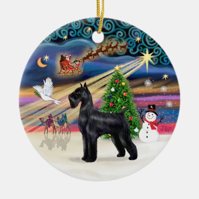 Ornamento De Cerâmica Mágica Xmas - Giant Schnauzer (preto) (Frente)