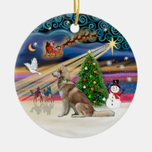 Ornamento De Cerâmica Mágica Xmas - Husky Siberiano Vermelho