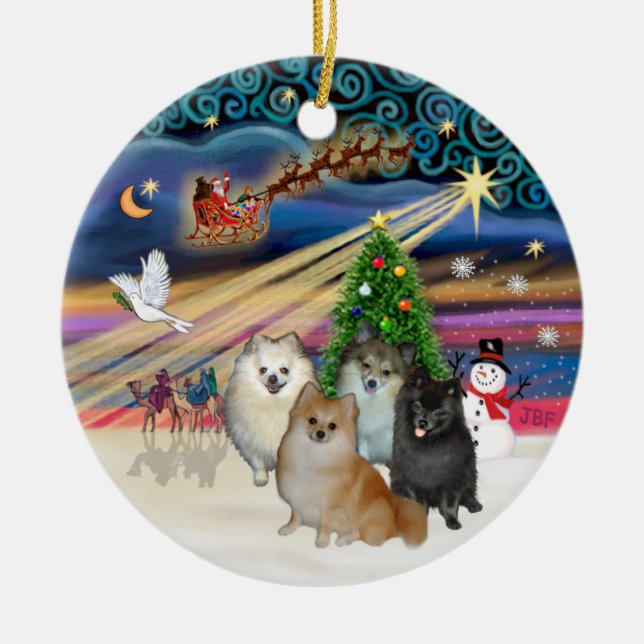 Ornamento De Cerâmica Mágica Xmas - Pomeranianos (4), Música Xmas - P... (Frente)