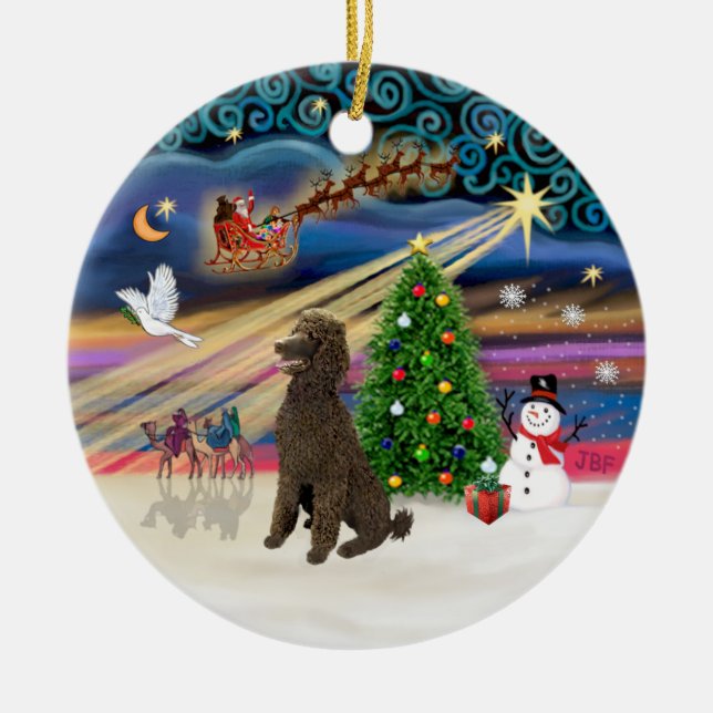 Ornamento De Cerâmica Mágica Xmas - Poodle (Chocolate Padrão) (Frente)