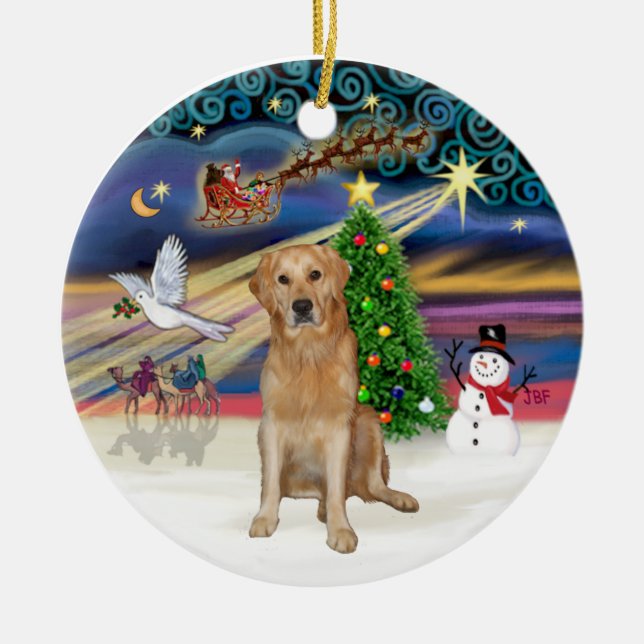 Ornamento De Cerâmica Mágica Xmas - Retriever de Ouros (K) (Frente)