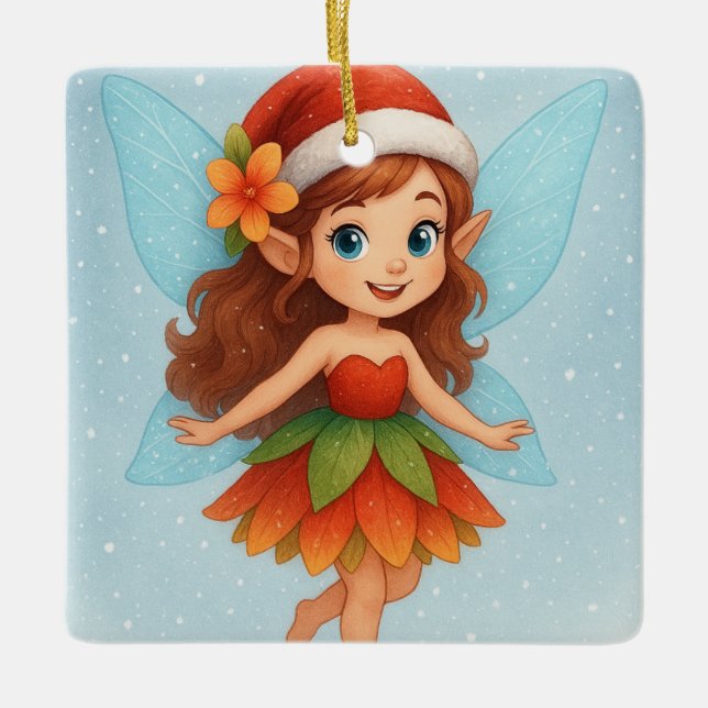 Ornamento De Cerâmica Magical Christmas Fairy, Cute Winter Fairy (Frente)