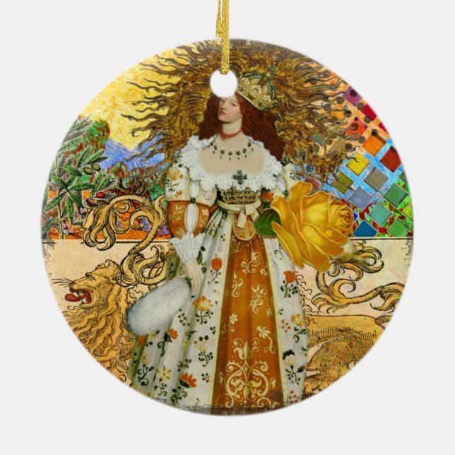 Ornamento De Cerâmica Magical Golden Princess Leo Renaissance Woman (Traseira)