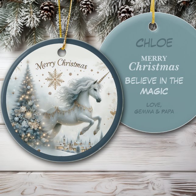 Ornamento De Cerâmica Magical White Unicorn Granddaughter Christmas (Criador carregado)