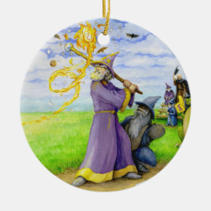 Ornamento De Cerâmica Mago no Bastão