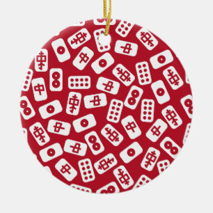 Ornamento De Cerâmica Mahjong Azulejos Feliz Natal