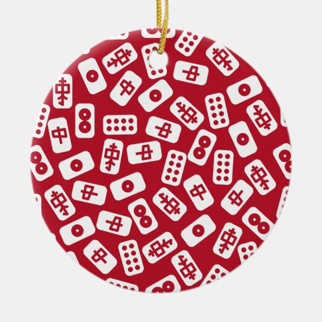 Ornamento De Cerâmica Mahjong Azulejos Feliz Natal (Frente)