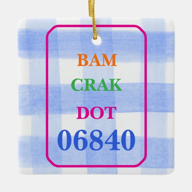 Ornamento De Cerâmica Mahjong Dot Crak Bam Blue Check PERSONALIZAR (Frente)