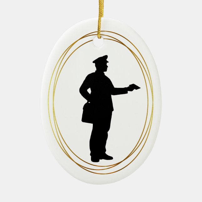 Ornamento De Cerâmica Mailman Black Silhouette Christmas Ornament (Frente)