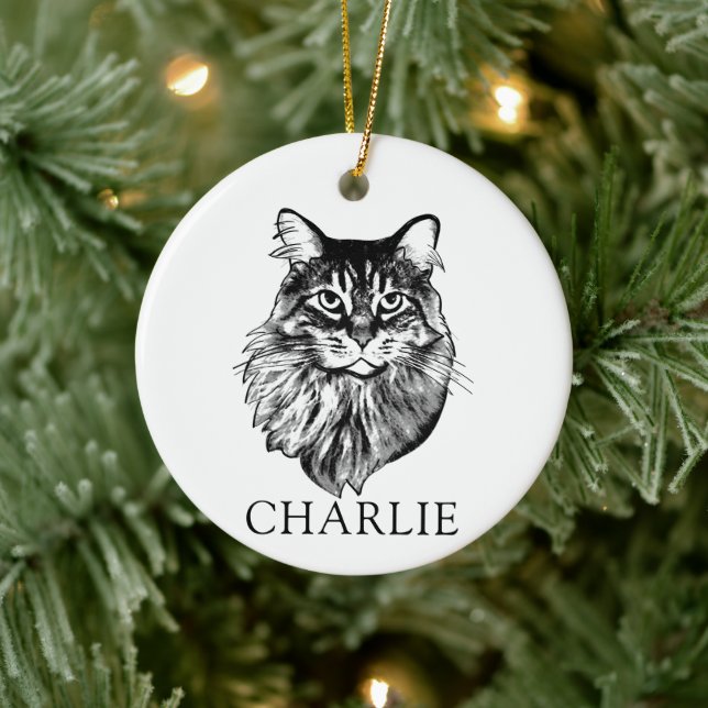 Ornamento De Cerâmica Maine Coon Cat Desenho Personalizado (Árvore)