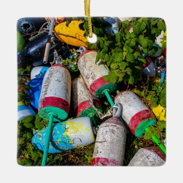 Ornamento De Cerâmica Maine Lobster Buoys (Frente)