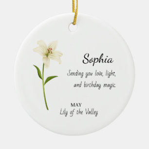Ornamento De Cerâmica Maio Lírio do Vale Aniversário Personalizado