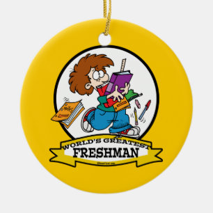 ORNAMENTO DE CERÂMICA MAIOR CARTÃO DE GAROTO DE MAIS FRESHMAN DO MUNDO