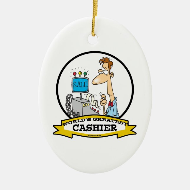 ORNAMENTO DE CERÂMICA MAIOR CARTÃO DE HOMENS DE CASHIER DO MUNDO (Frente)