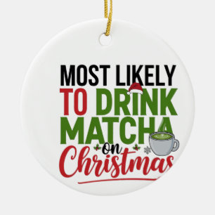 Ornamento De Cerâmica Mais Propenso a Beber Matcha no Natal Café