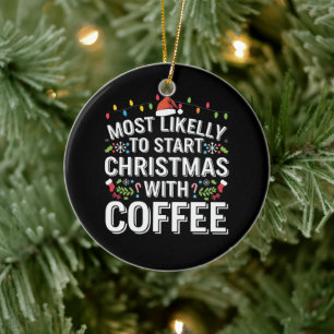 Ornamento De Cerâmica Mais Propenso a Iniciar o Natal com Família e Café